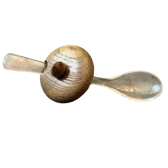 Vintage Mustard Jar with Wooden Lid and Plastic Spoon - Picture 4 of 4